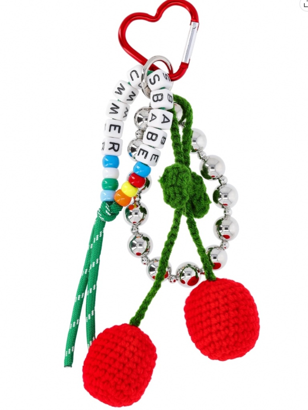 No Boundaries Women's Festival Bag Charm, Red Crochet Cherry